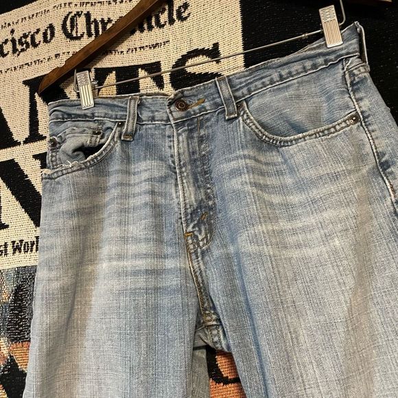 Levi’s Signature Blue Thrashed Jeans Fraying Mens Size 31 x 28.5 Grunge Style - Picture 14 of 16